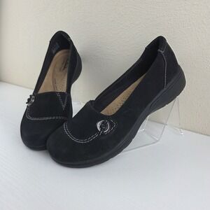 Clarks Carleigh Lulin Black Nubuck Leather Shoes Slip On Flats Dress Work Wmns 7